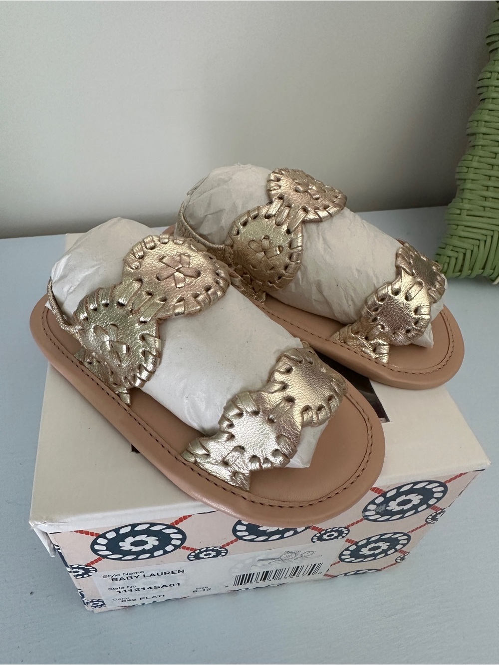 Jack Rogers Girls Metallic Gold Scalloped Strap Slide Sandals